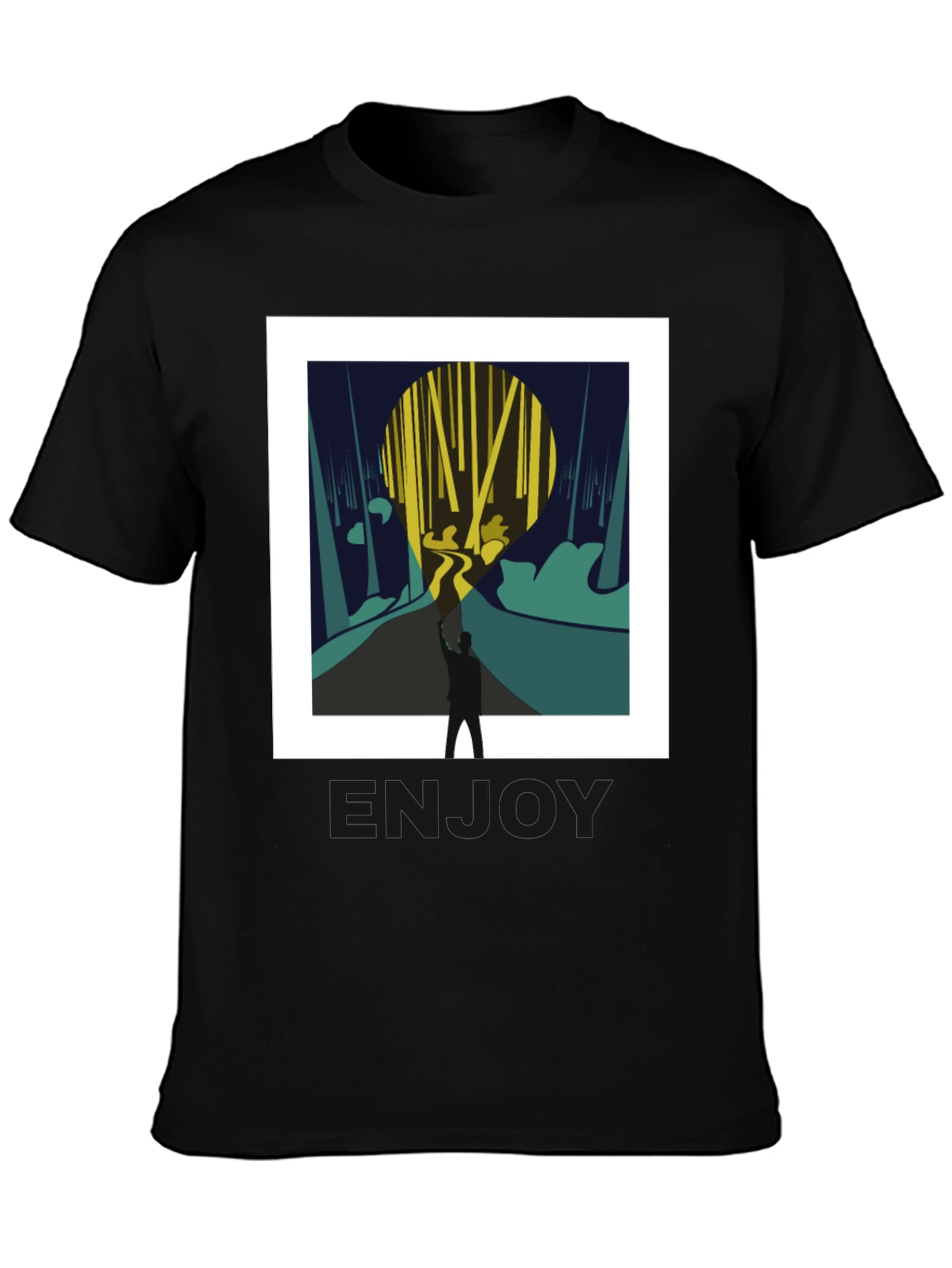 Abstract Forest Print Black Tee