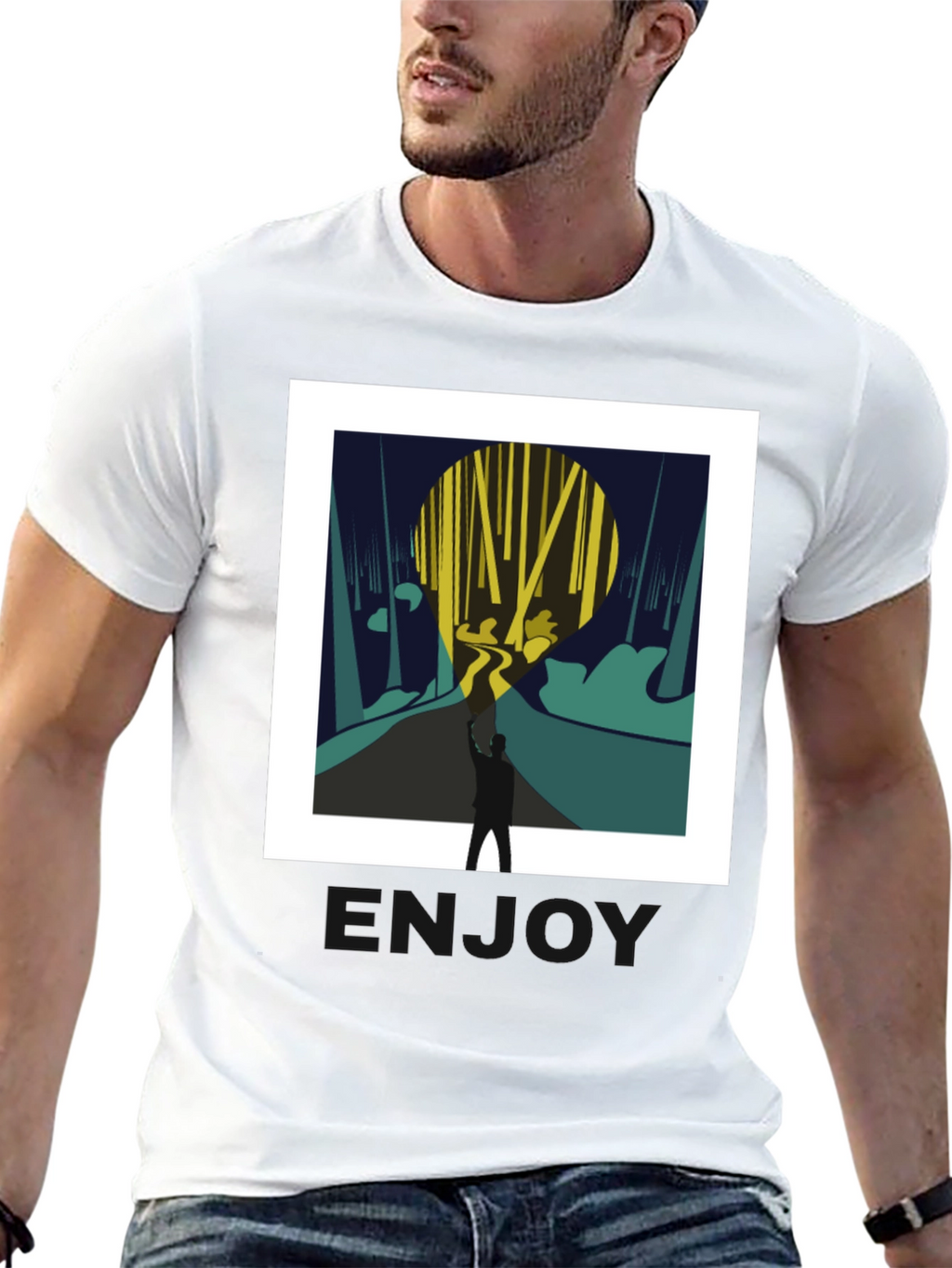 Abstract Forest Print Black Tee