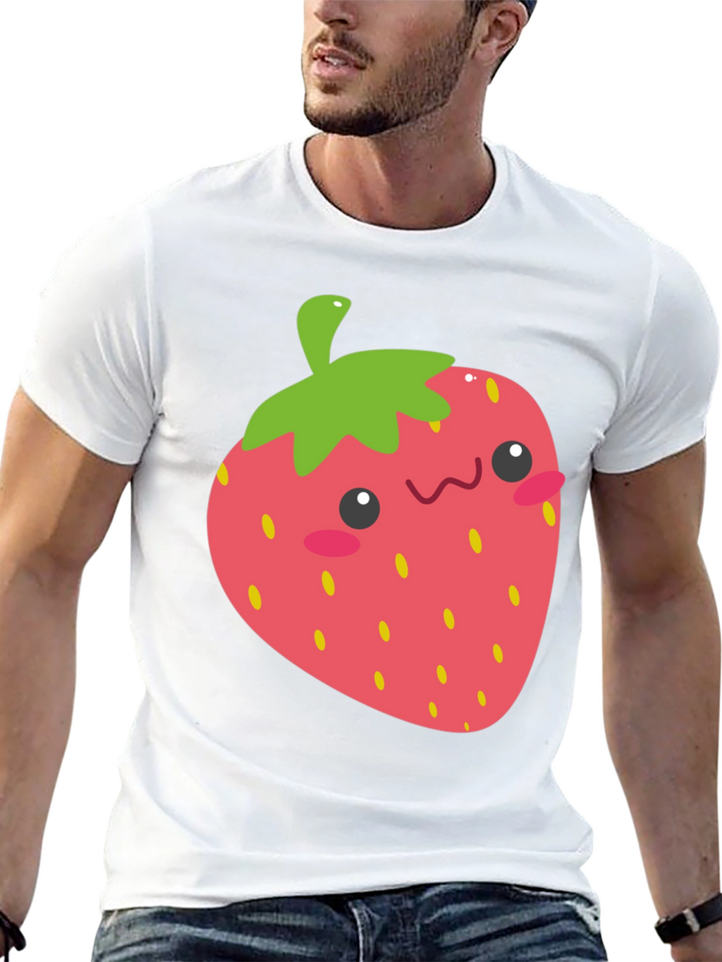 Cute Strawberry Graphic Tee - Black Cotton T-Shirt