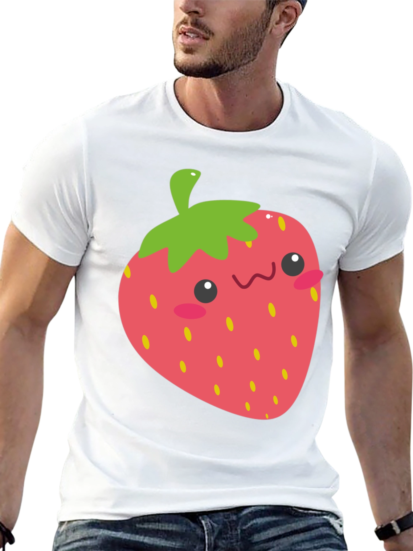 Cute Strawberry Graphic Tee - Black Cotton T-Shirt