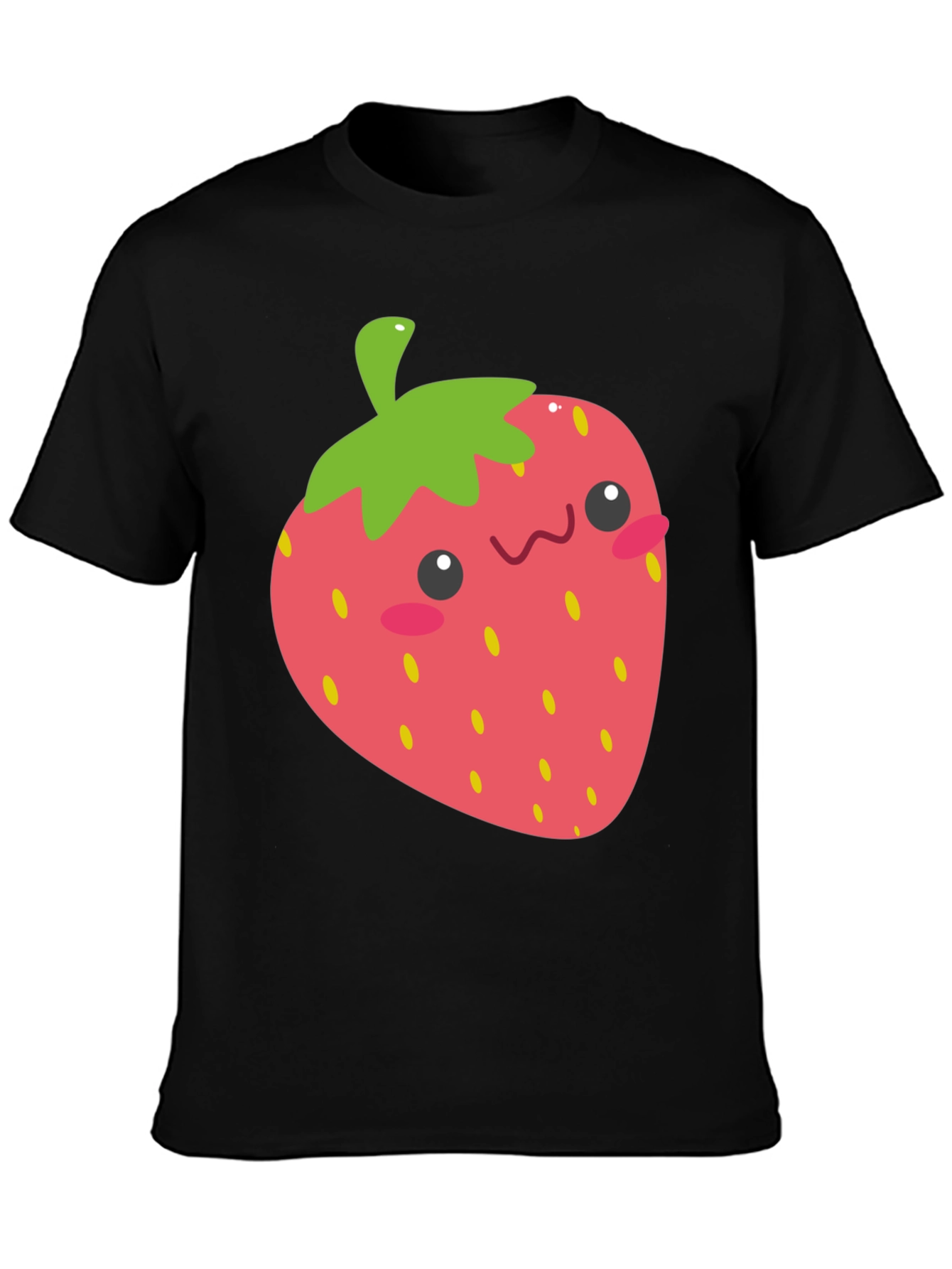 Cute Strawberry Graphic Tee - Black Cotton T-Shirt