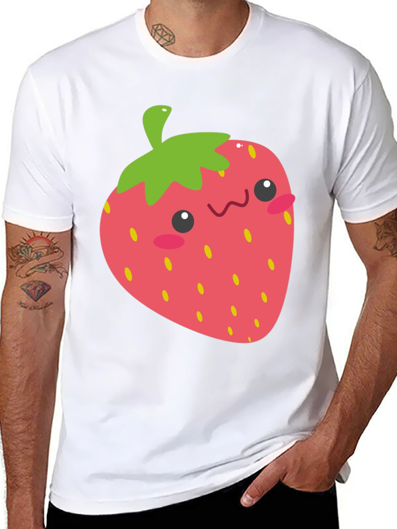 Cute Strawberry Graphic Tee - Black Cotton T-Shirt
