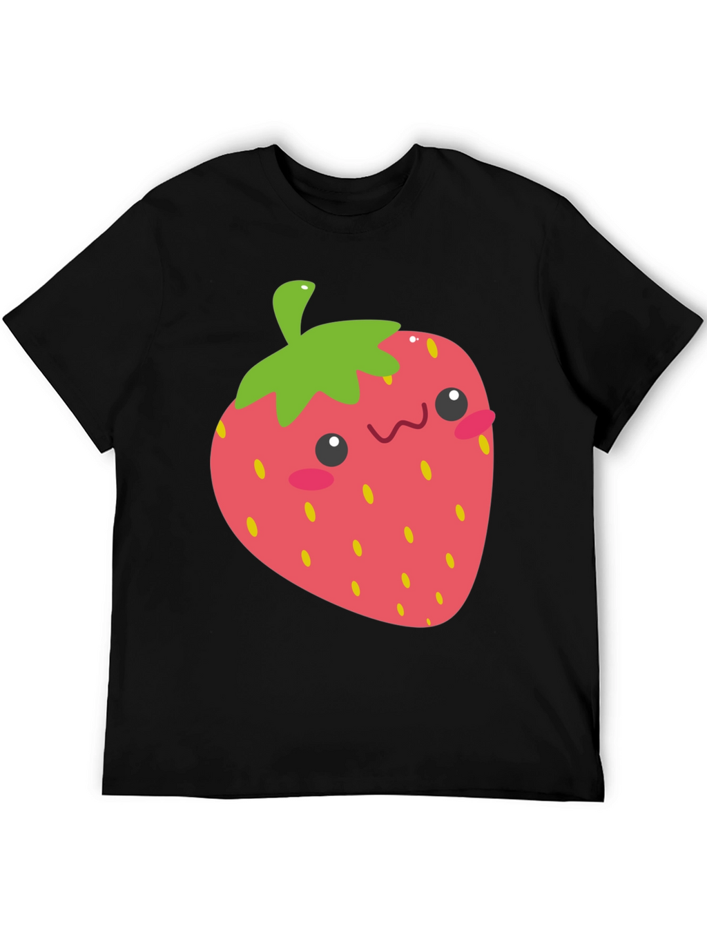 Cute Strawberry Graphic Tee - Black Cotton T-Shirt