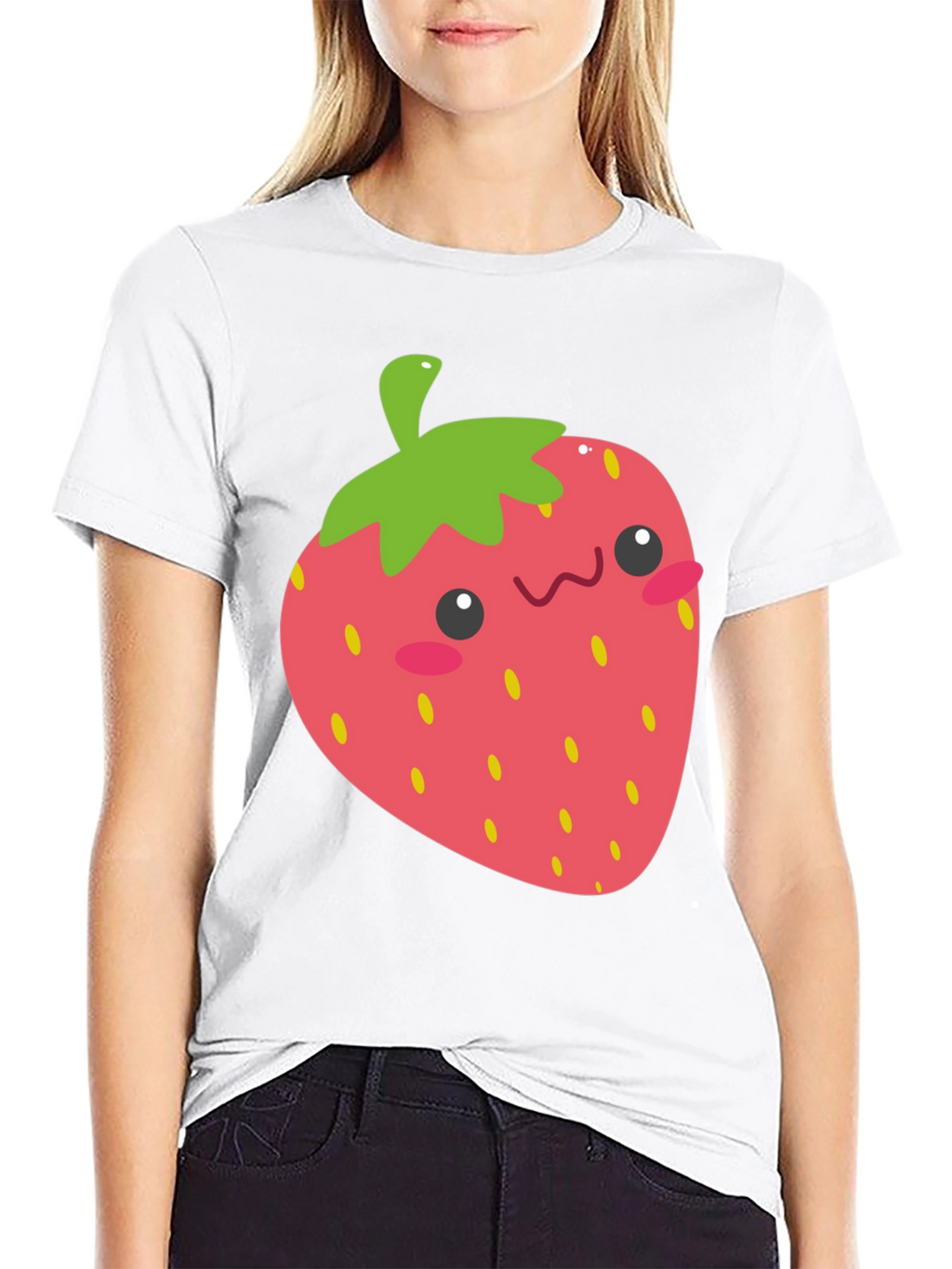 Cute Strawberry Graphic Tee - Black Cotton T-Shirt
