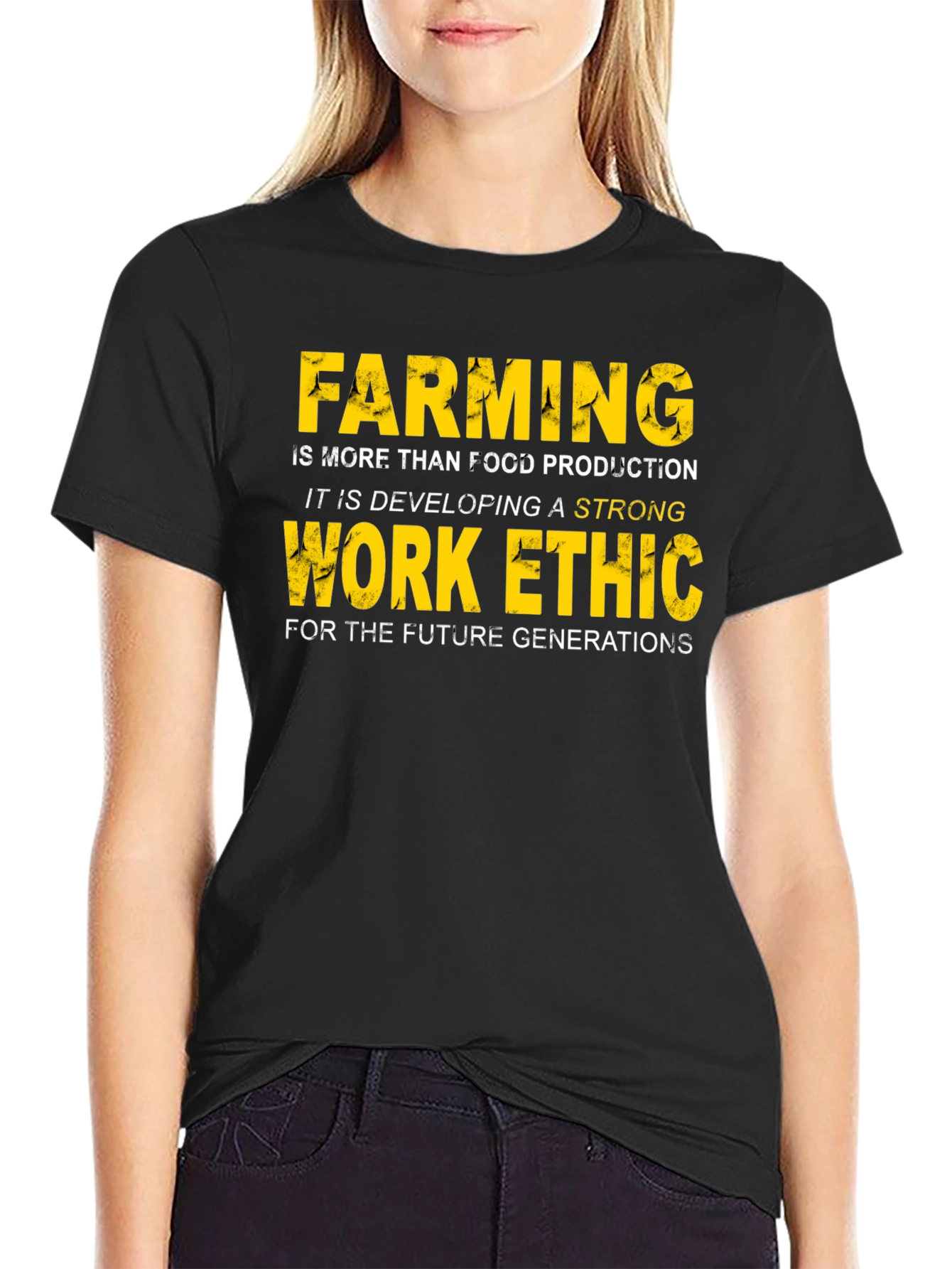 Farming Work Ethic Graphic Tee - Black Crew Neck T-Shirt