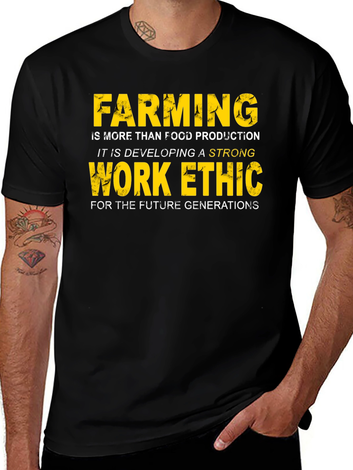 Farming Work Ethic Graphic Tee - Black Crew Neck T-Shirt