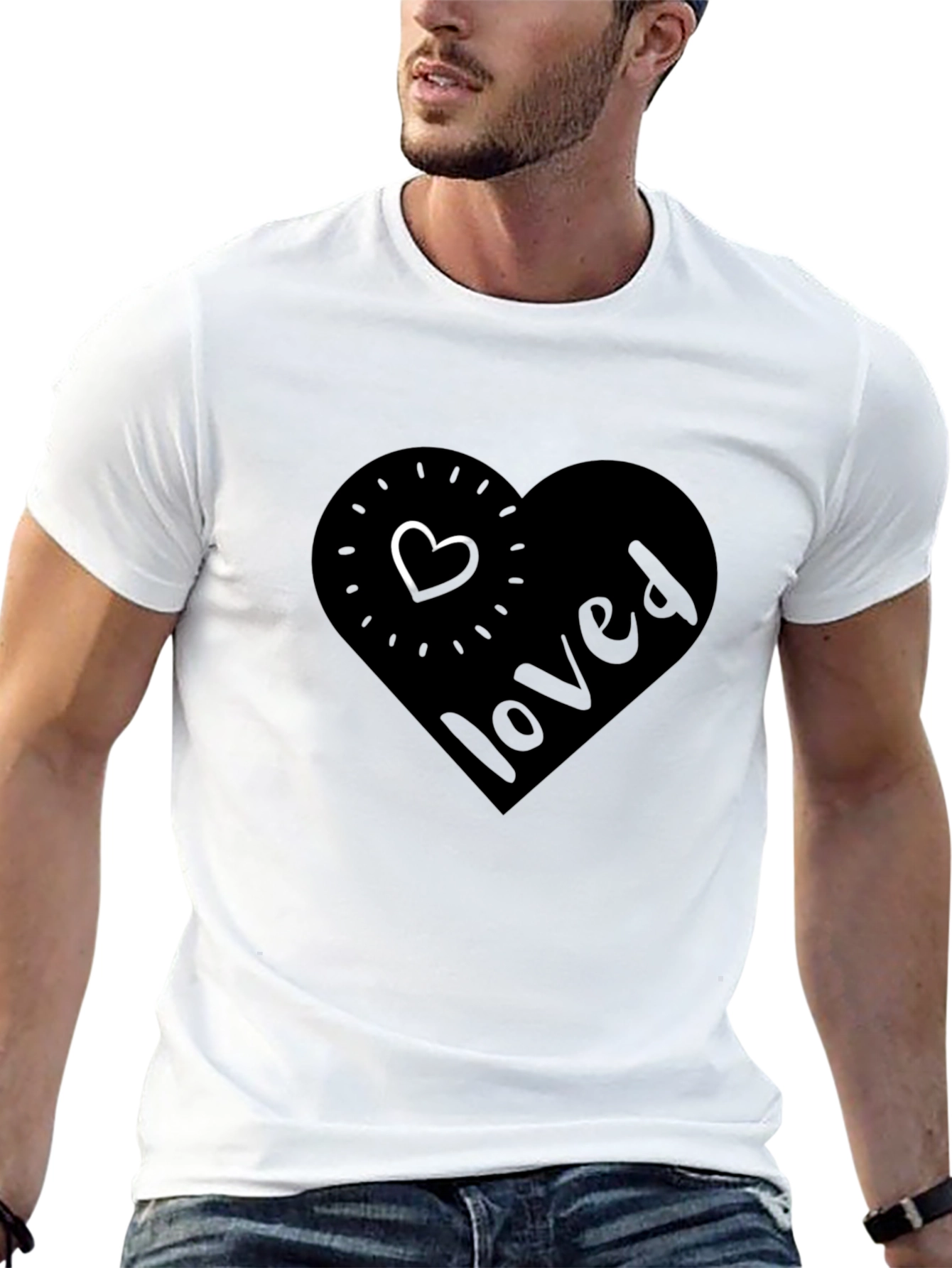 Loved Heart Graphic T-Shirt - Casual Black Tee