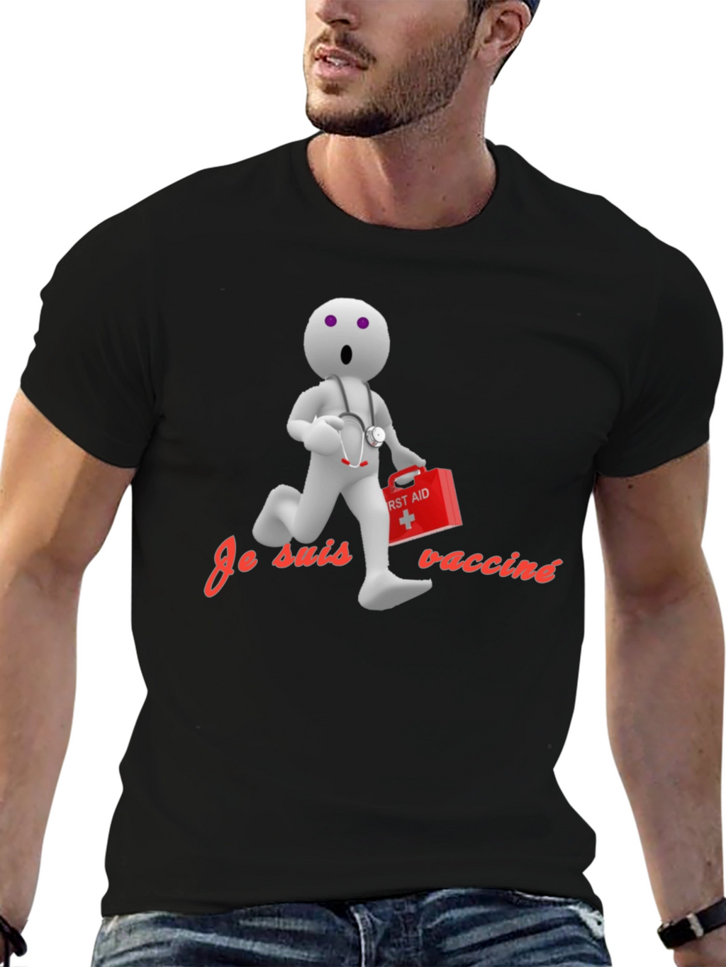 Vaccinated Cartoon Doctor T-Shirt - Novelty Design