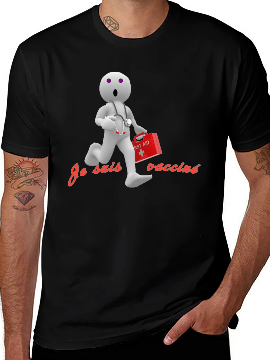 Vaccinated Cartoon Doctor T-Shirt - Novelty Design