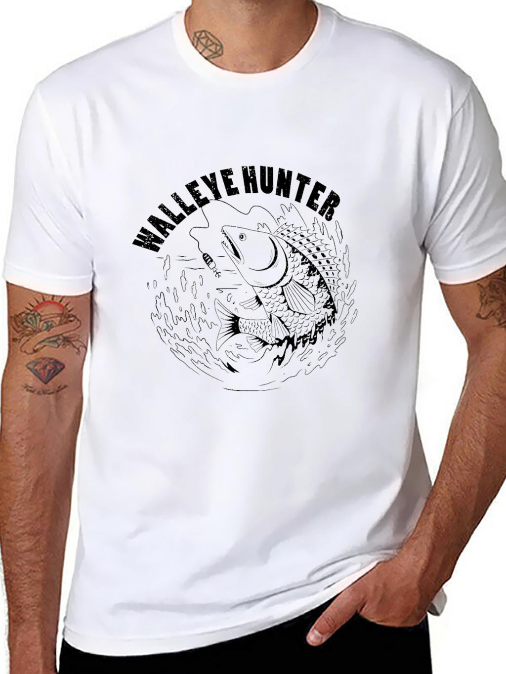 Walleye Hunter Black T-Shirt Fish Graphic Tee