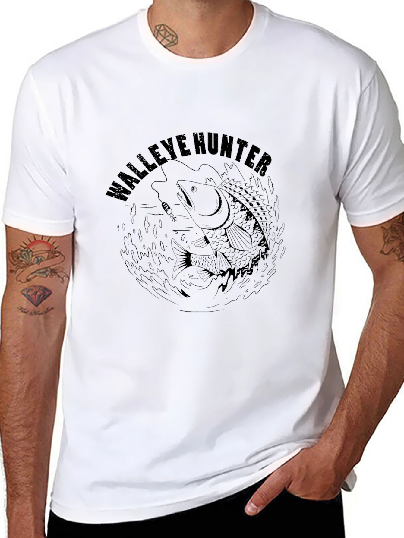 Walleye Hunter Black T-Shirt Fish Graphic Tee