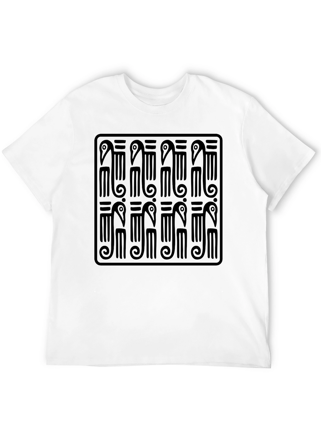 Black T-Shirt with Geometric Bird Design