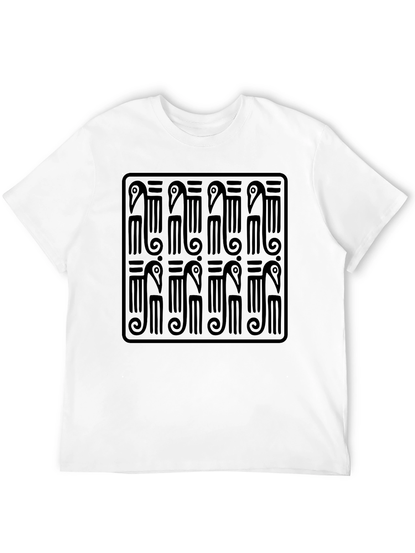Black T-Shirt with Geometric Bird Design