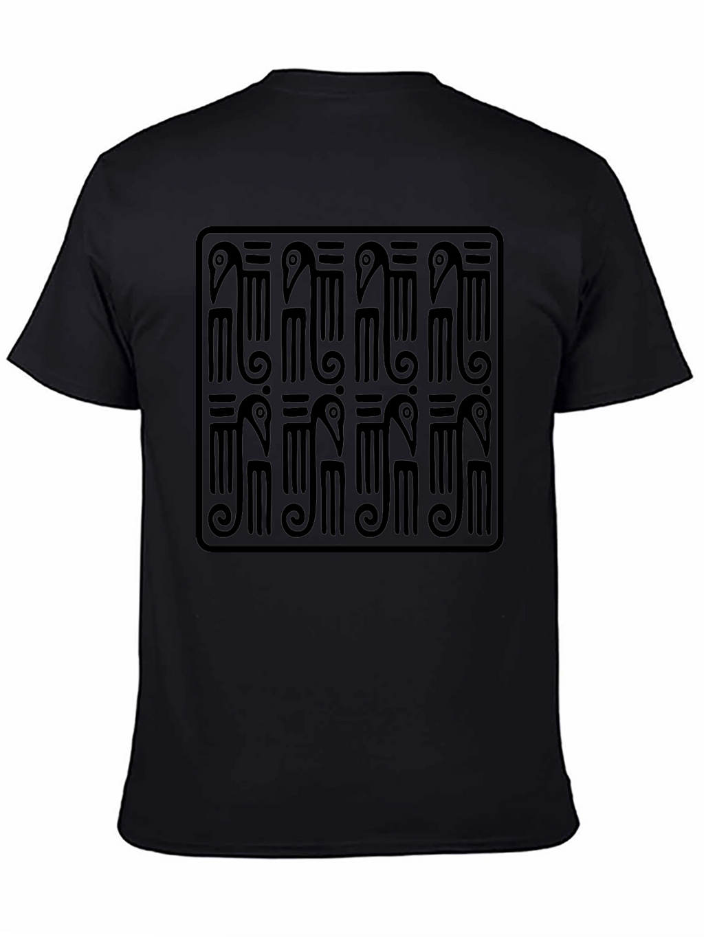 Black T-Shirt with Geometric Bird Design