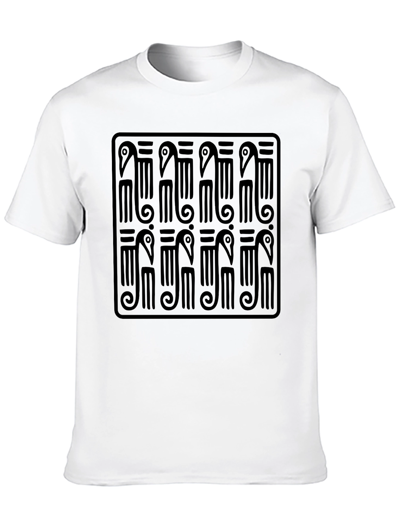 Black T-Shirt with Geometric Bird Design