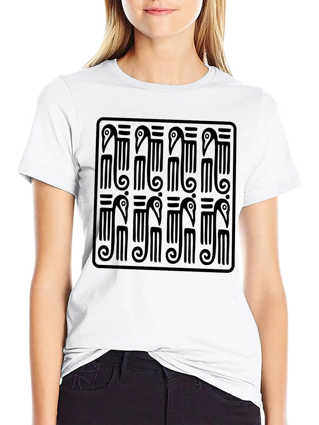Black T-Shirt with Geometric Bird Design