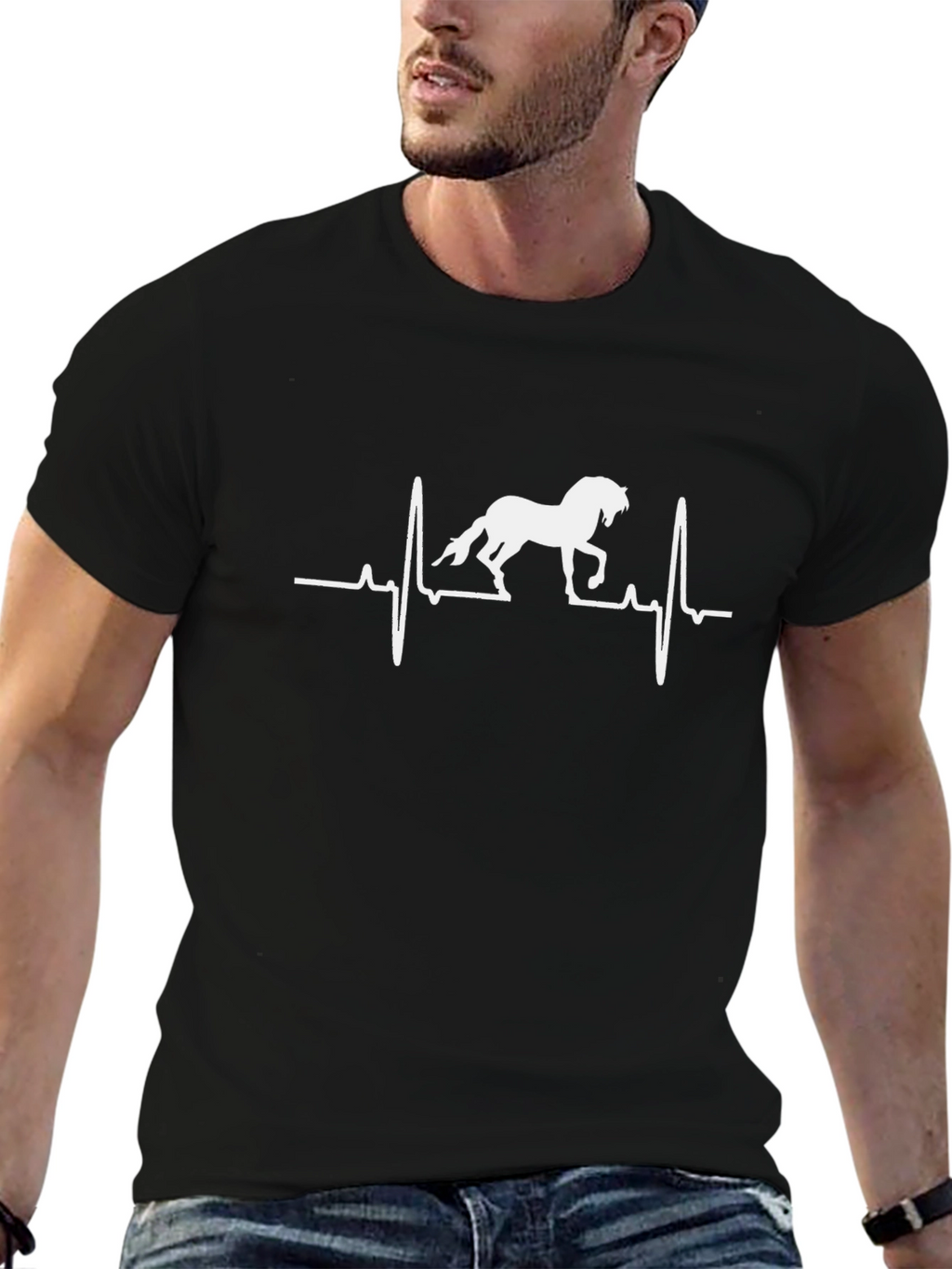 Horse Heartbeat Graphic Tee - Black