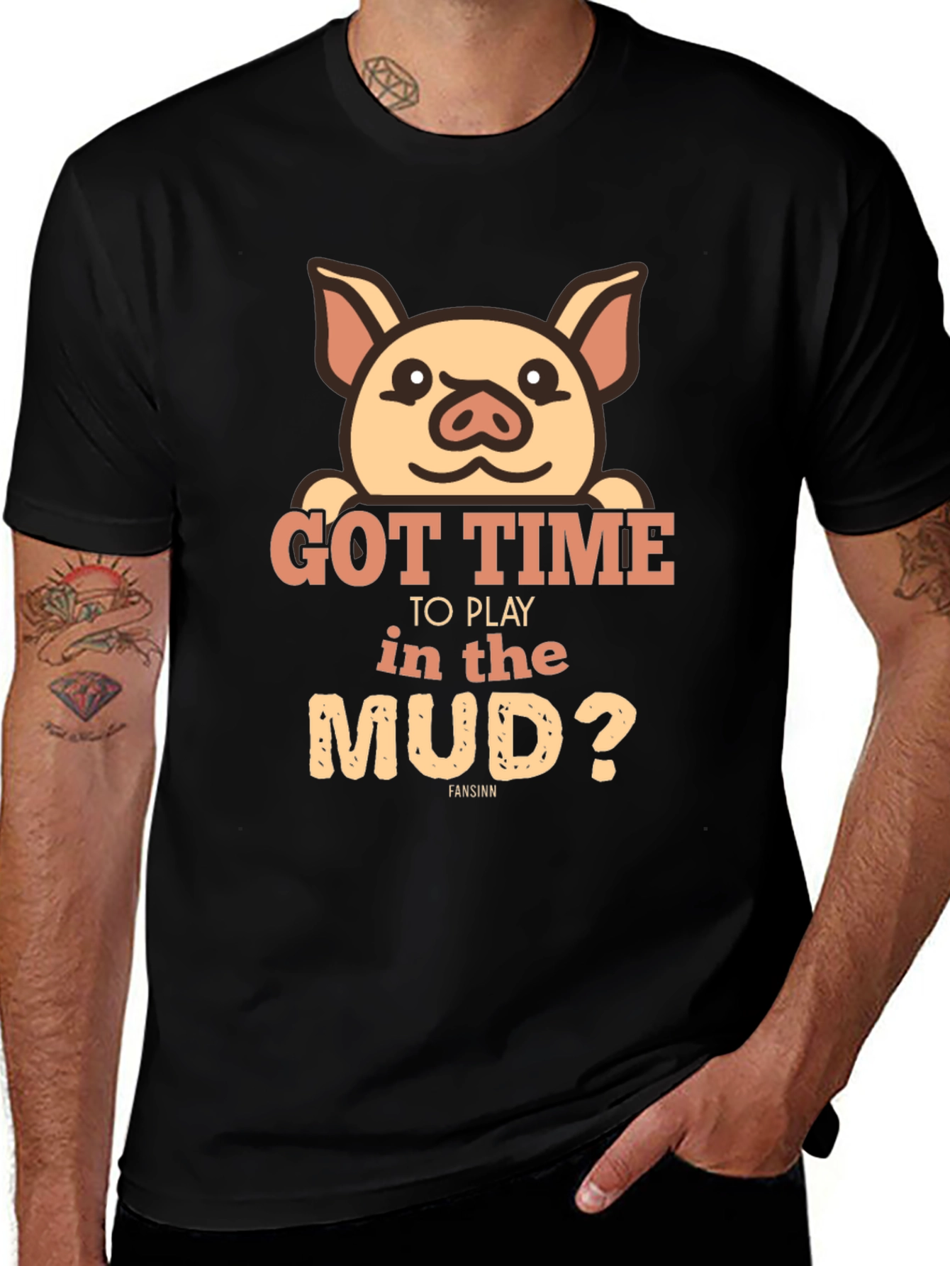 Pig Got Time To Play In Mud Black T-Shirt