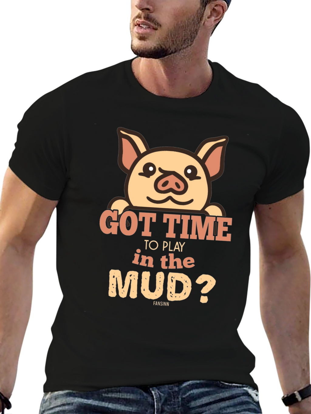 Pig Got Time To Play In Mud Black T-Shirt