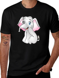 Cute Cartoon Elephant Graphic Print Tee - Black