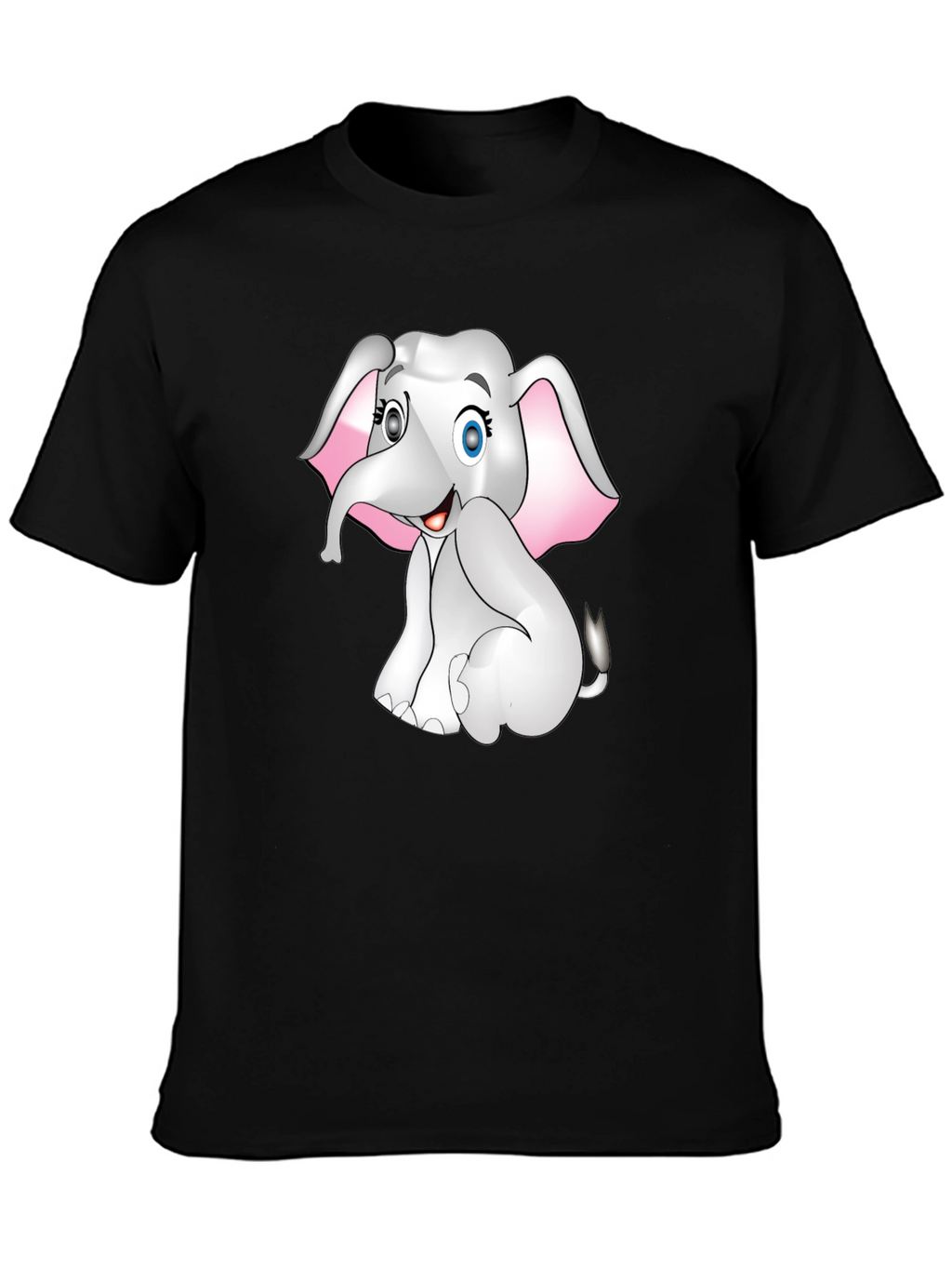 Cute Cartoon Elephant Graphic Print Tee - Black