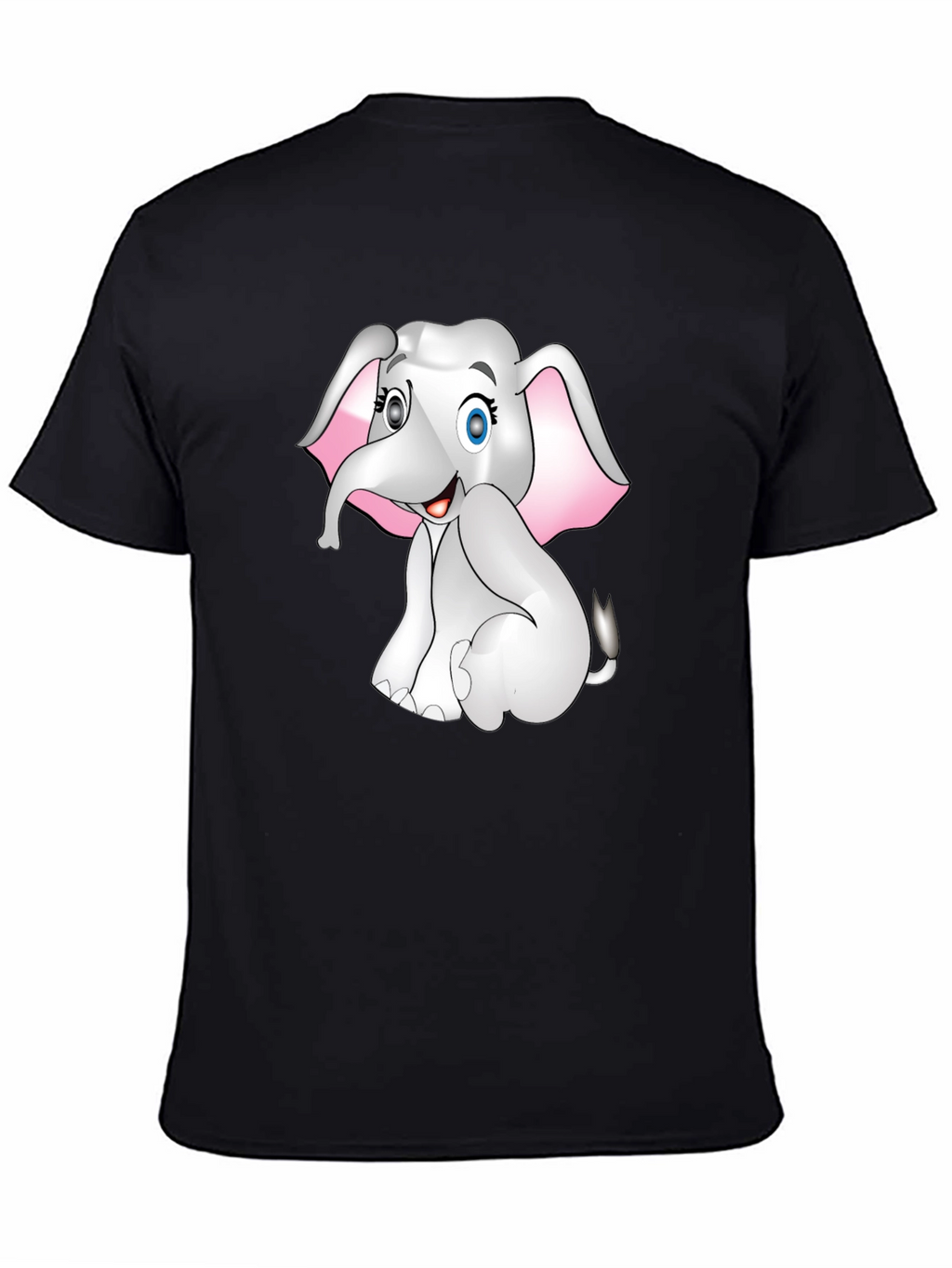 Cute Cartoon Elephant Graphic Print Tee - Black