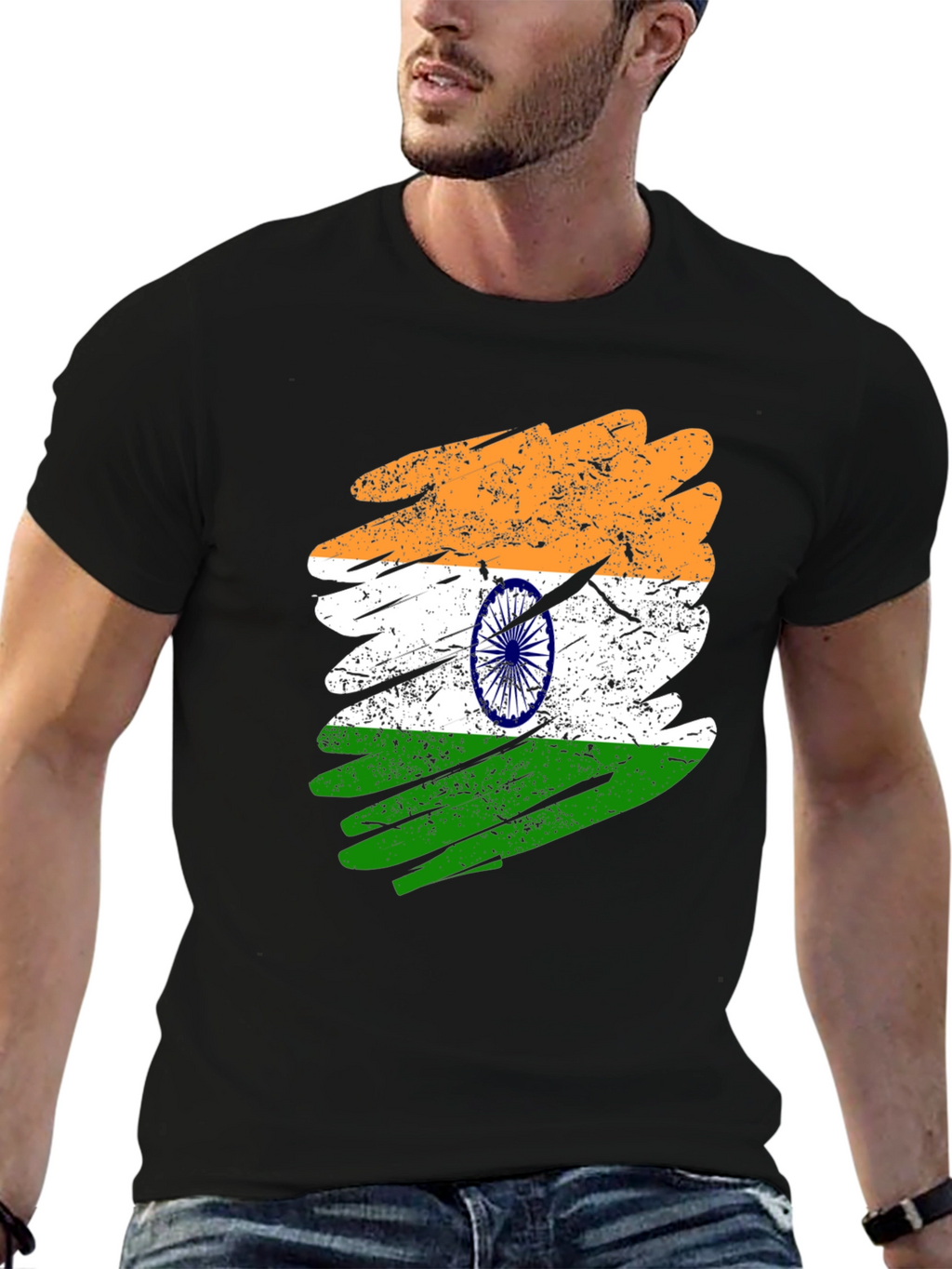 India Flag Brush Stroke Graphic T-Shirt