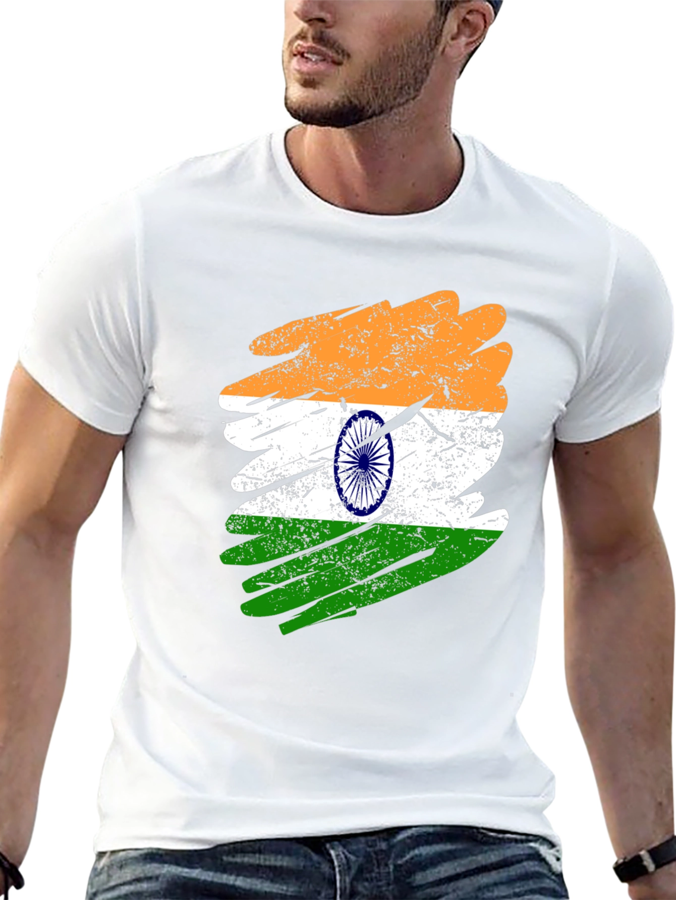 India Flag Brush Stroke Graphic T-Shirt