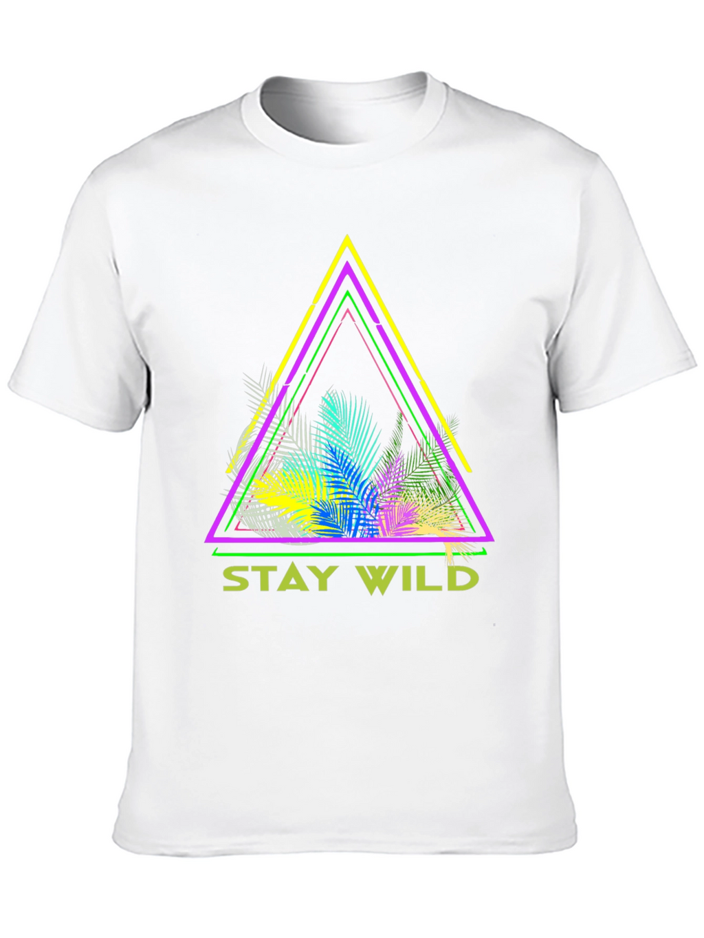 Stay Wild Graphic Tee - Neon Tropical Triangle Design