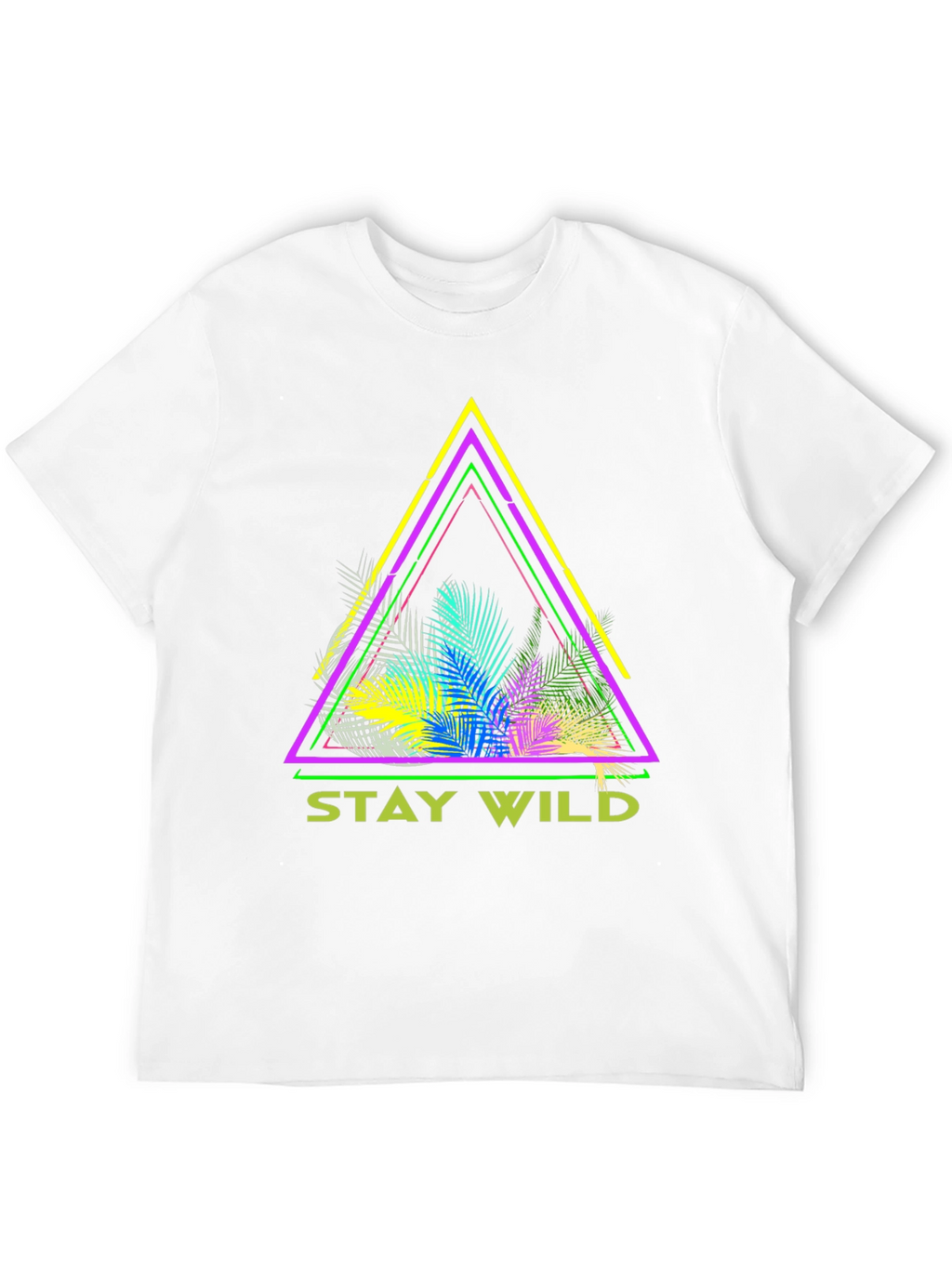 Stay Wild Graphic Tee - Neon Tropical Triangle Design