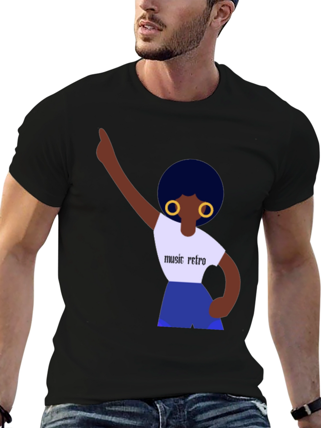 Retro Music Graphic Tee - Black Cotton Shirt