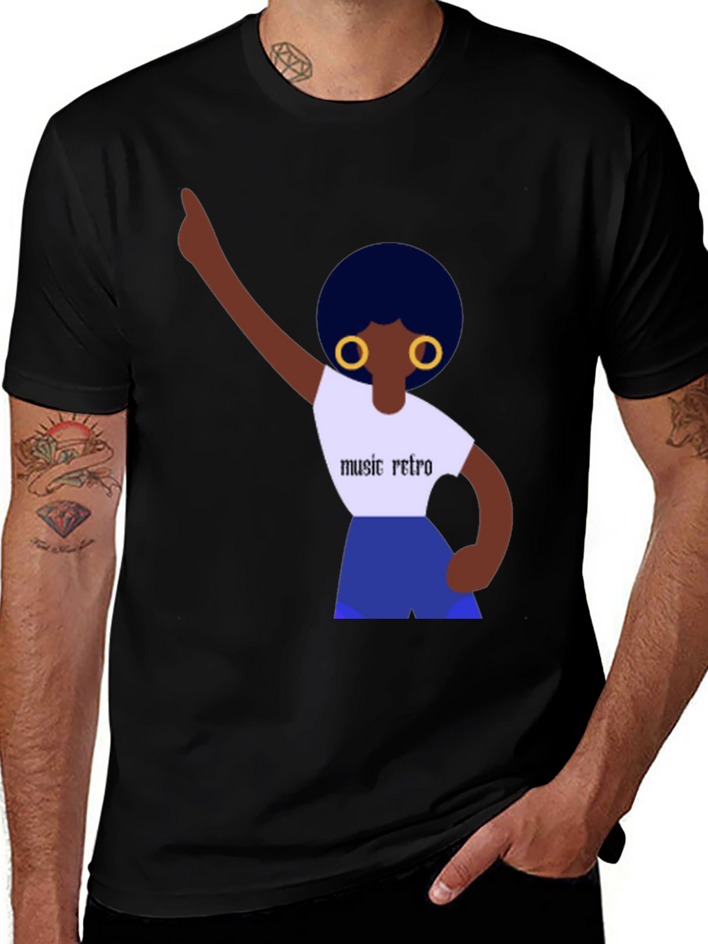 Retro Music Graphic Tee - Black Cotton Shirt