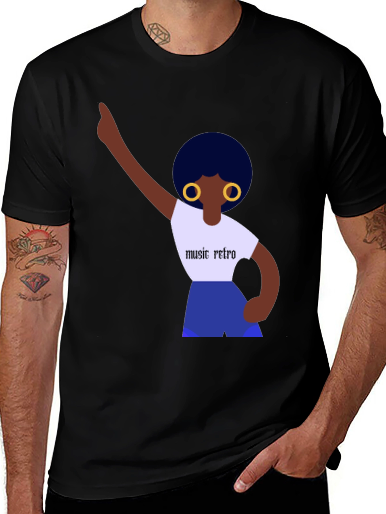 Retro Music Graphic Tee - Black Cotton Shirt