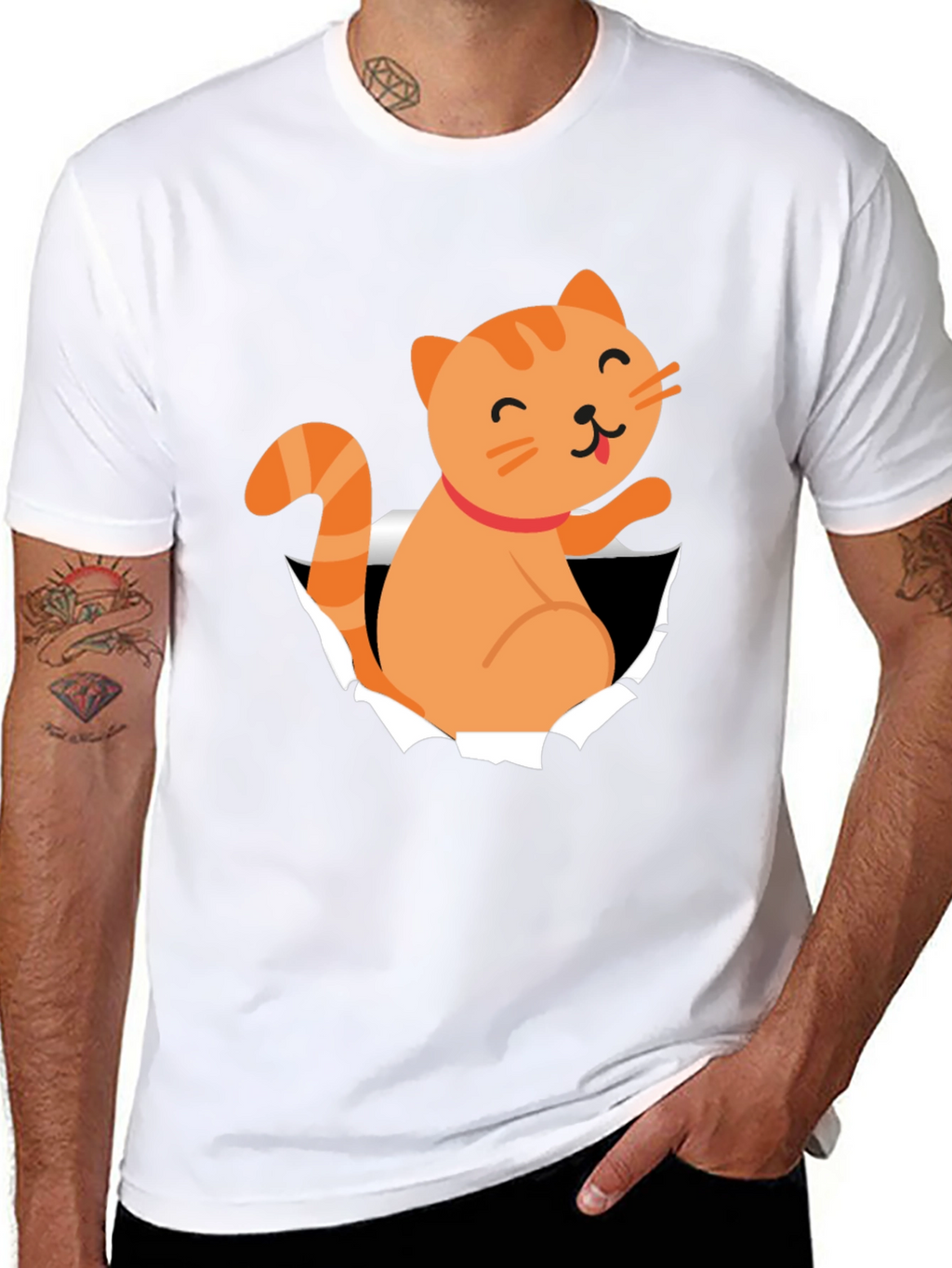 Cute Cat Peeking Through T-Shirt Fun Graphic Tee