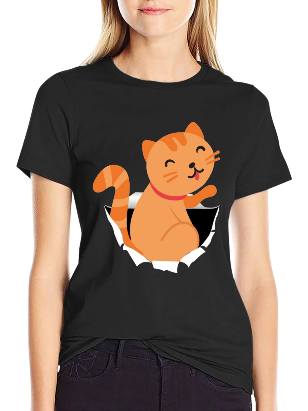 Cute Cat Peeking Through T-Shirt Fun Graphic Tee