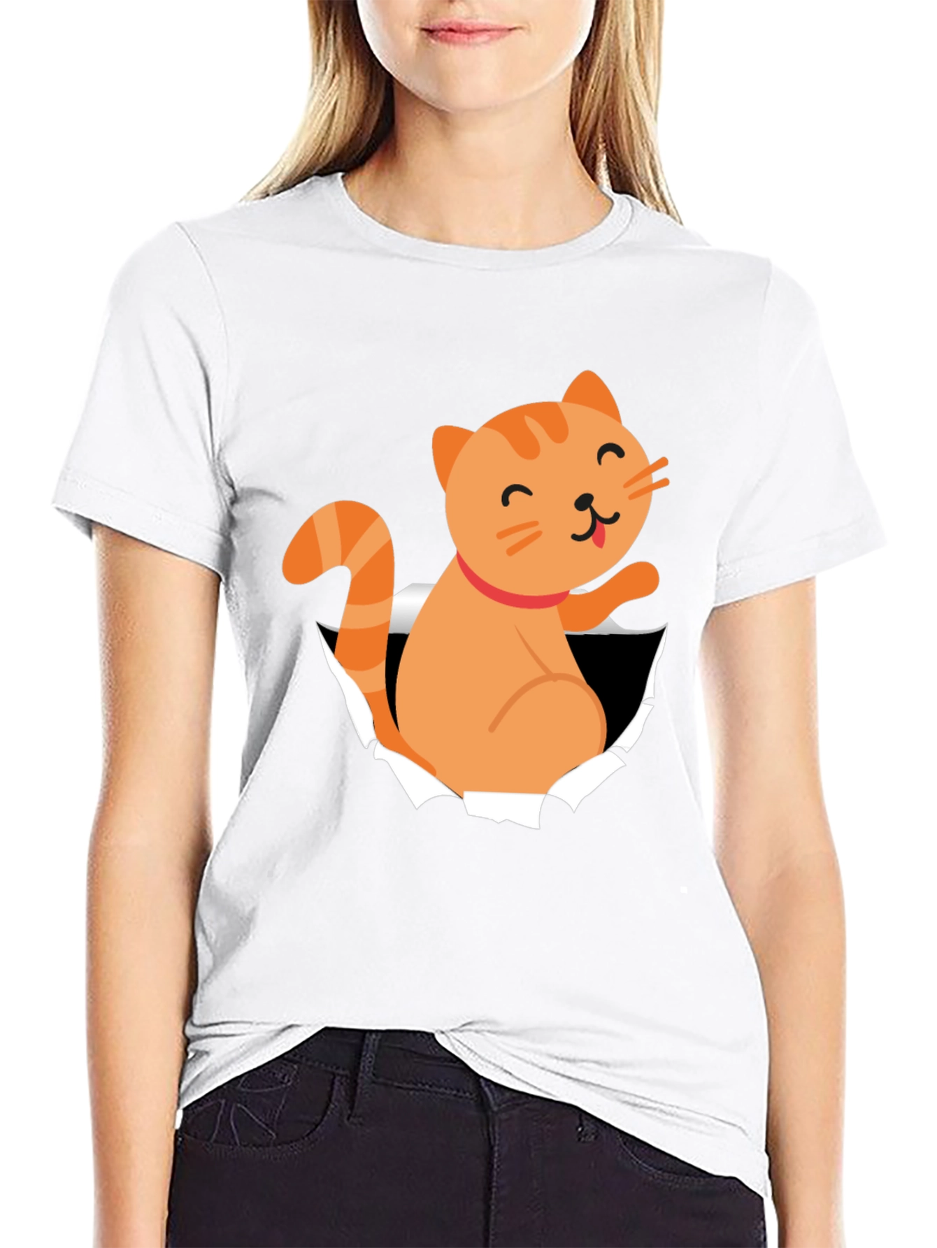 Cute Cat Peeking Through T-Shirt Fun Graphic Tee