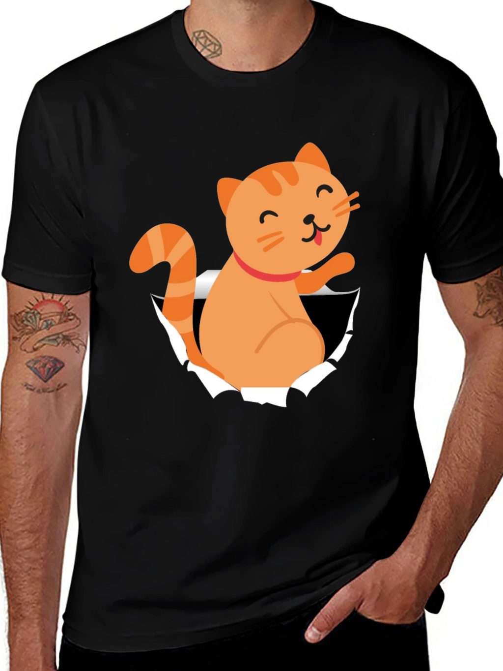 Cute Cat Peeking Through T-Shirt Fun Graphic Tee