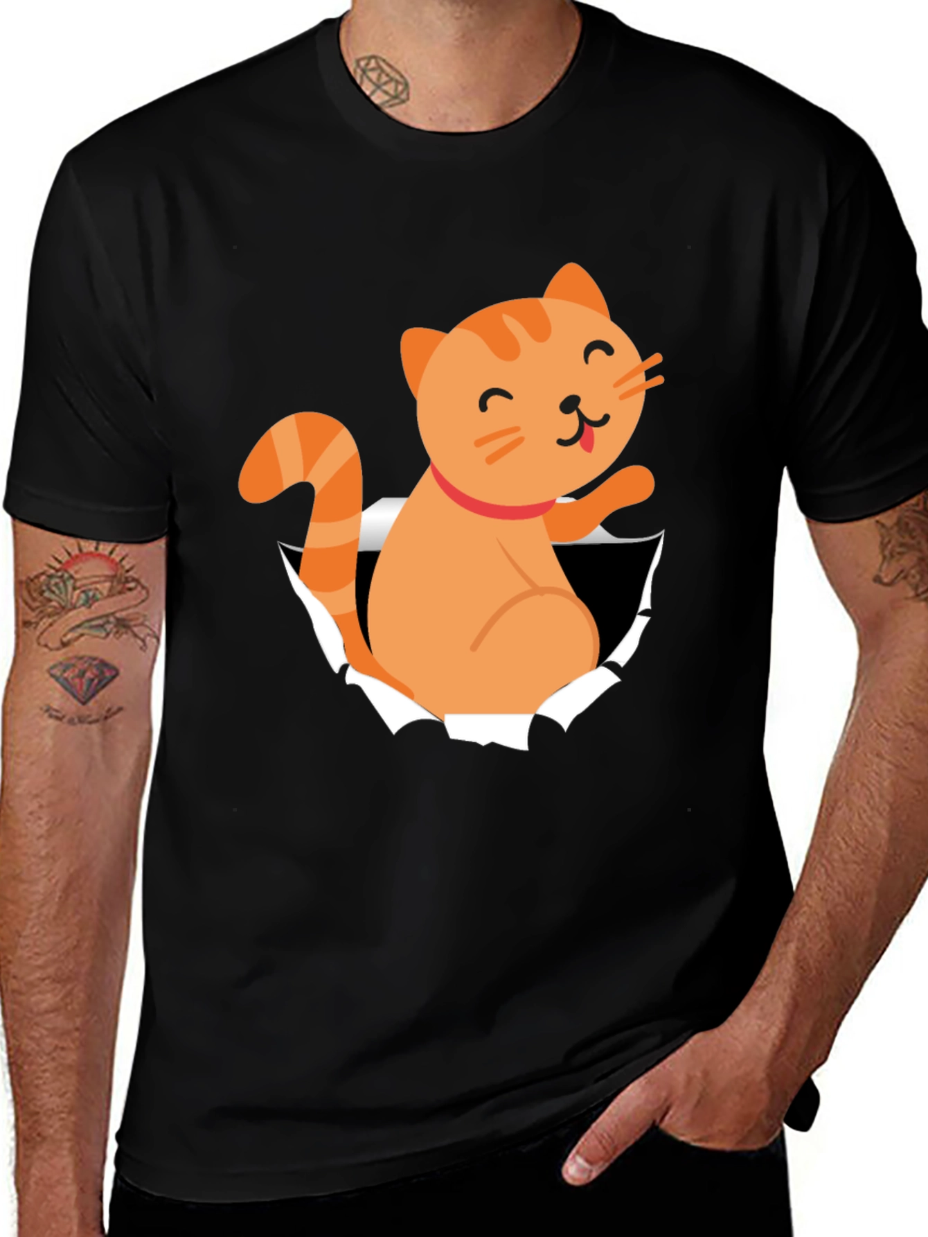Cute Cat Peeking Through T-Shirt Fun Graphic Tee