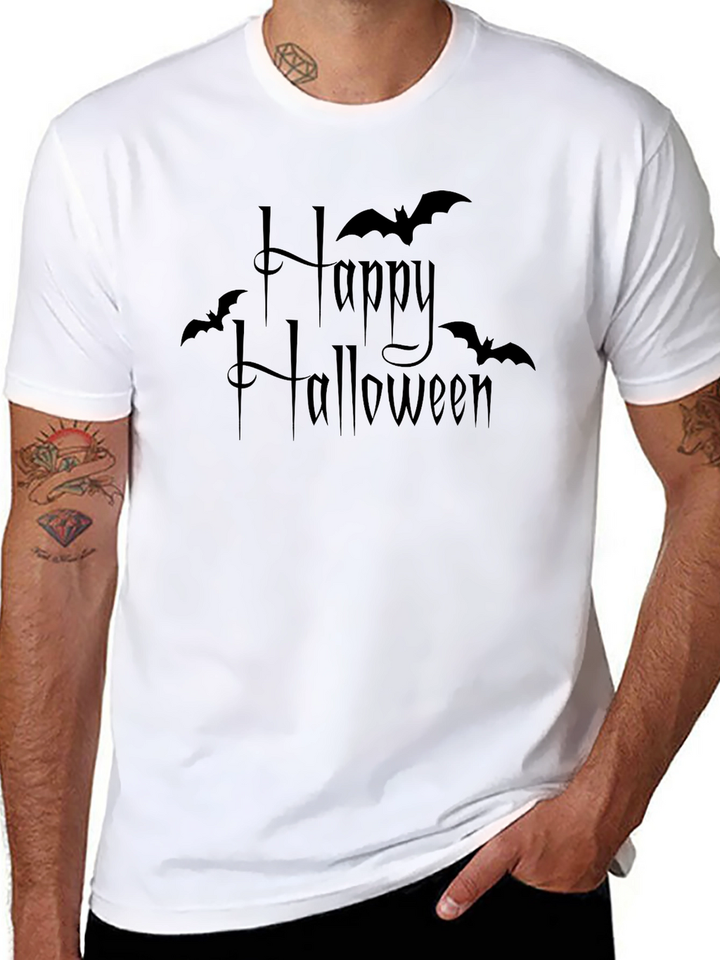 Happy Halloween Bat Graphic Tee - Black