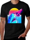 Shark and Finger Graphic Tee - Retro Style