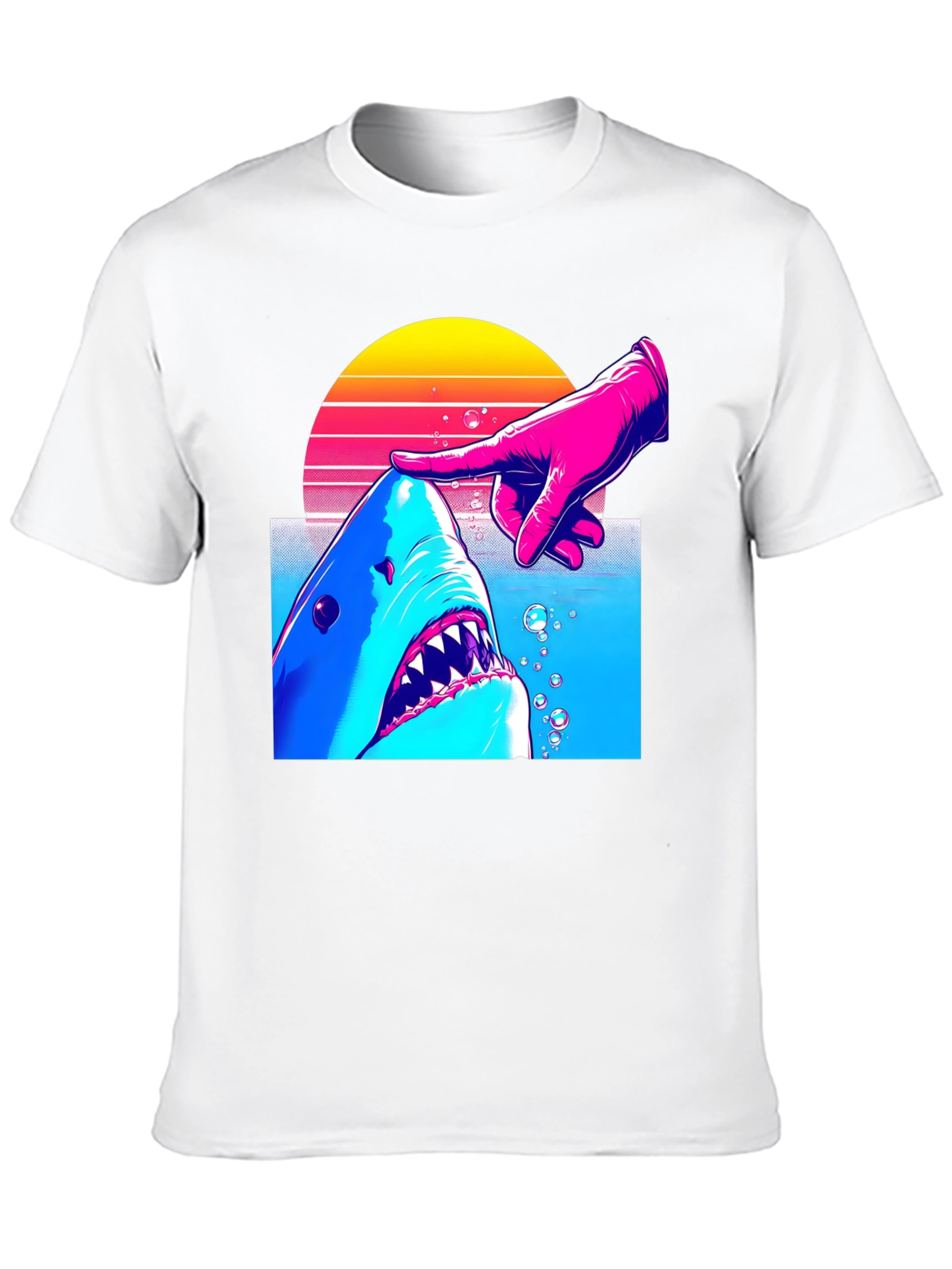 Shark and Finger Graphic Tee - Retro Style