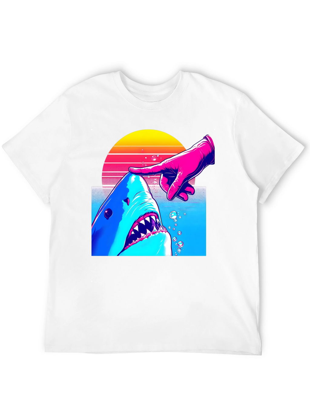 Shark and Finger Graphic Tee - Retro Style