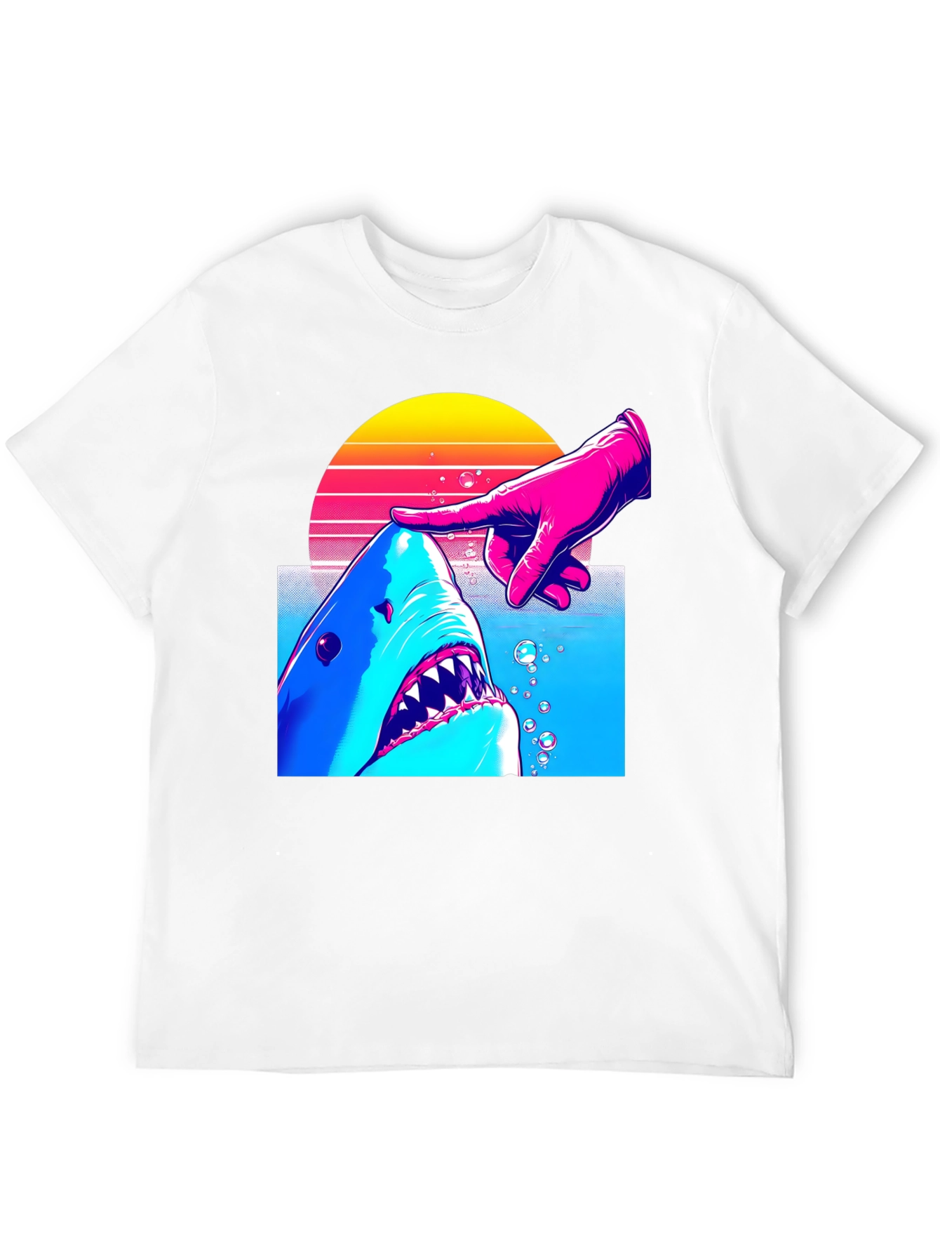 Shark and Finger Graphic Tee - Retro Style