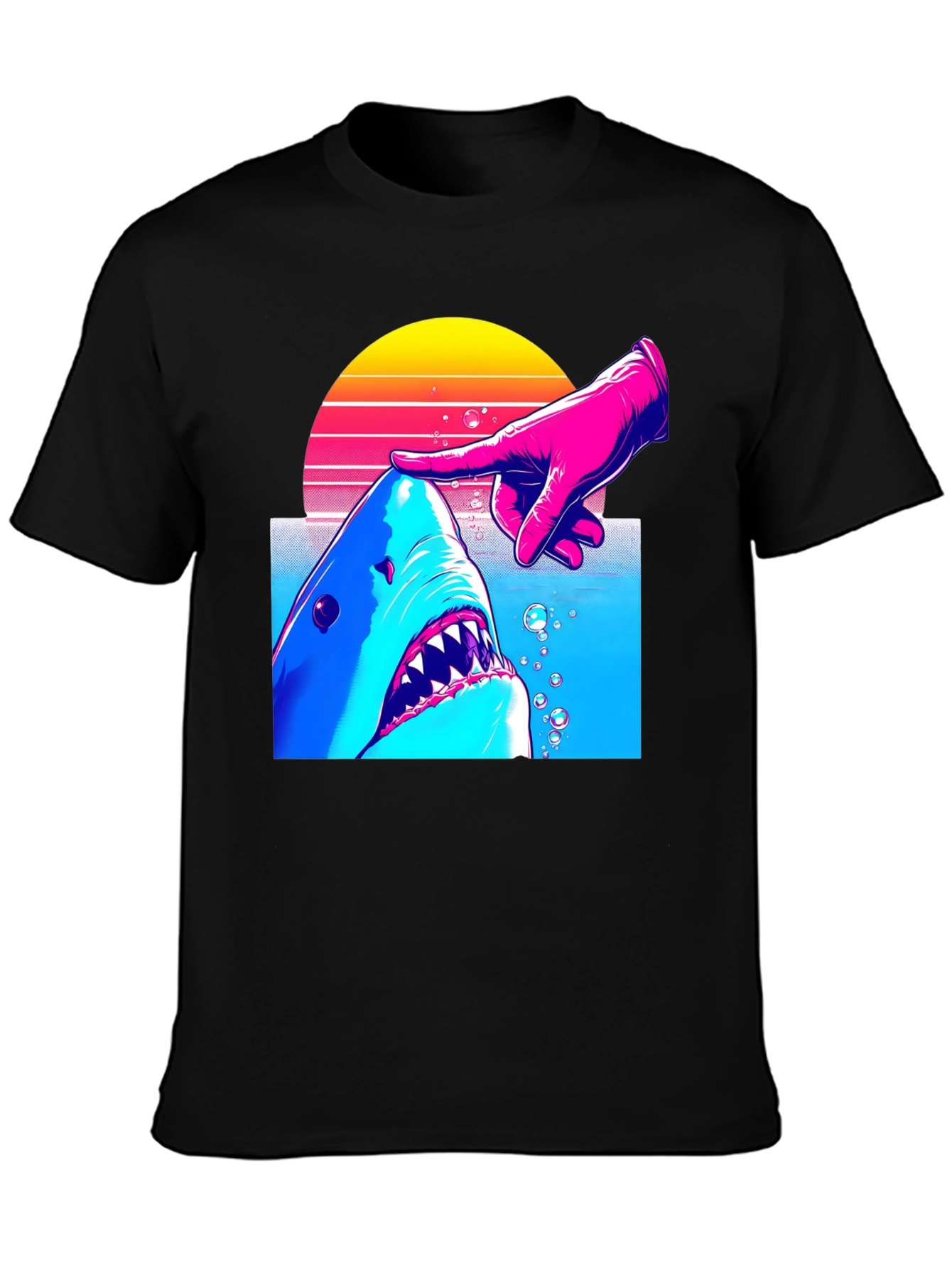 Shark and Finger Graphic Tee - Retro Style
