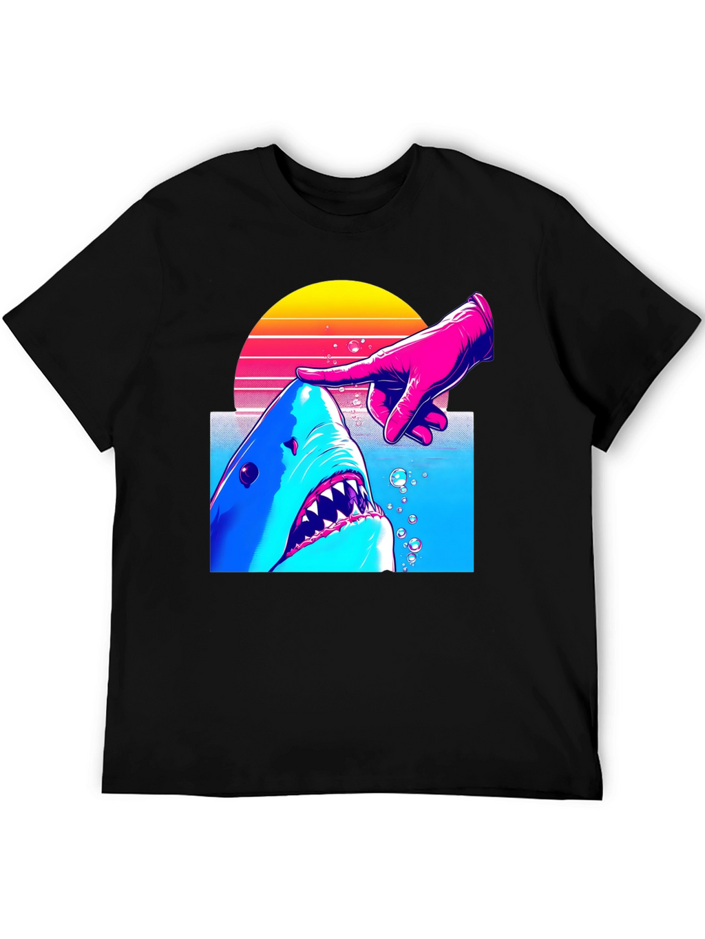 Shark and Finger Graphic Tee - Retro Style
