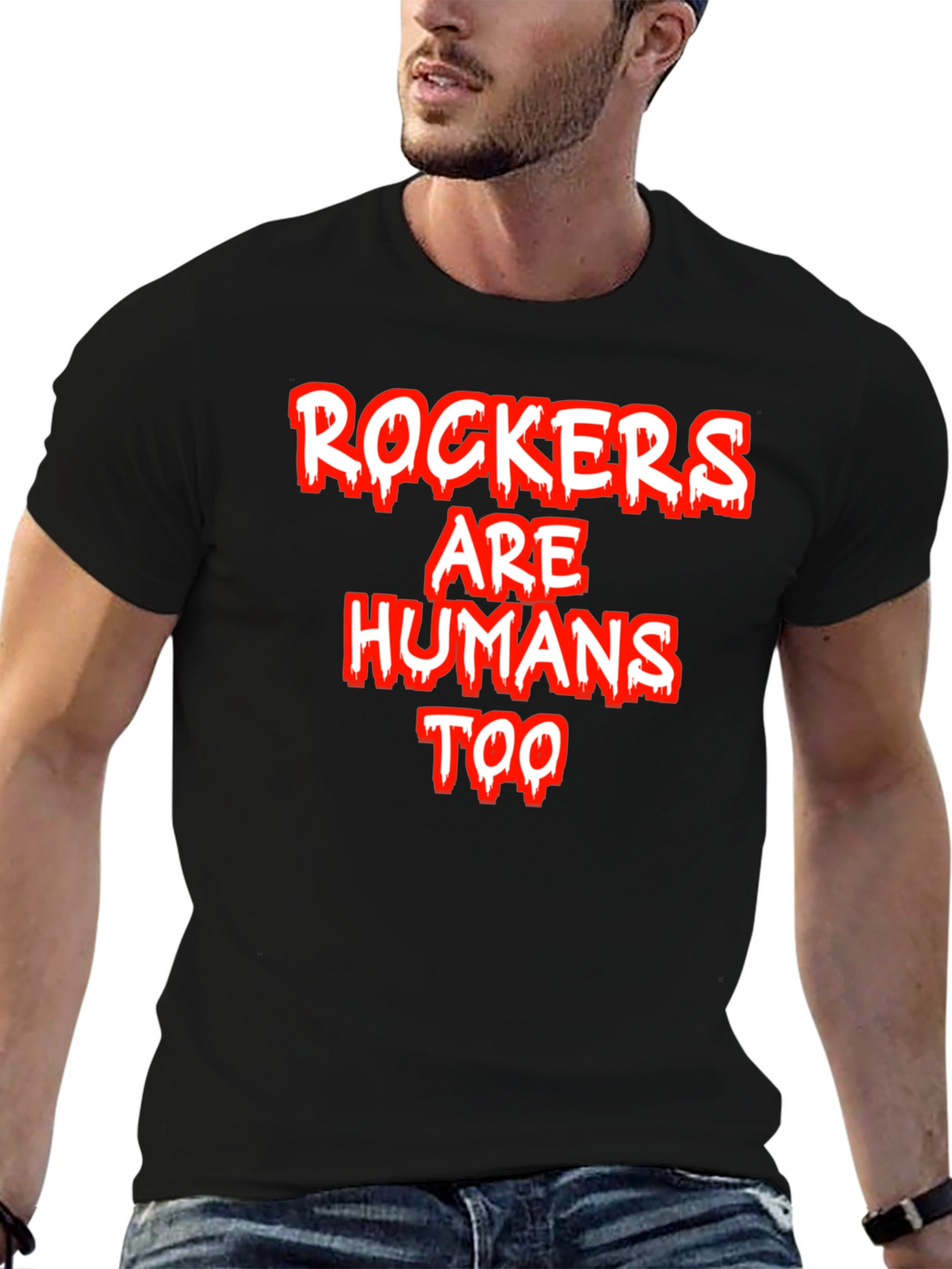 Rockers Are Humans Too Graphic Tee - Black Cotton