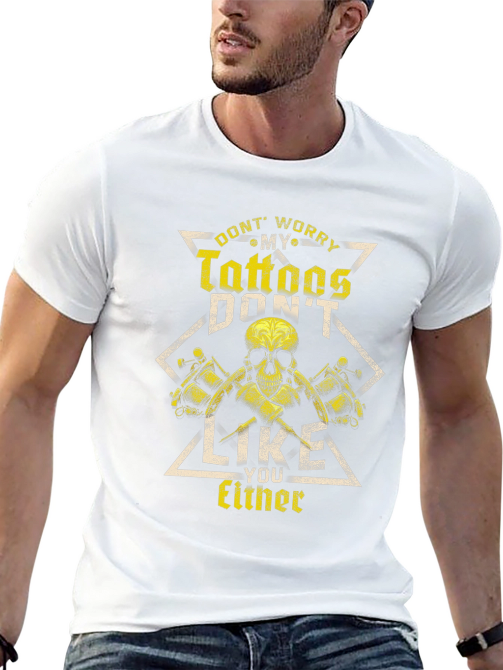 Tattoo Lover T-Shirt - Skull & Tattoo Gun Design