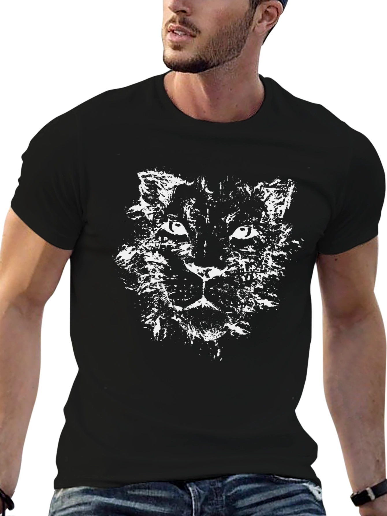 Black T-Shirt with Distressed Panther Graphic