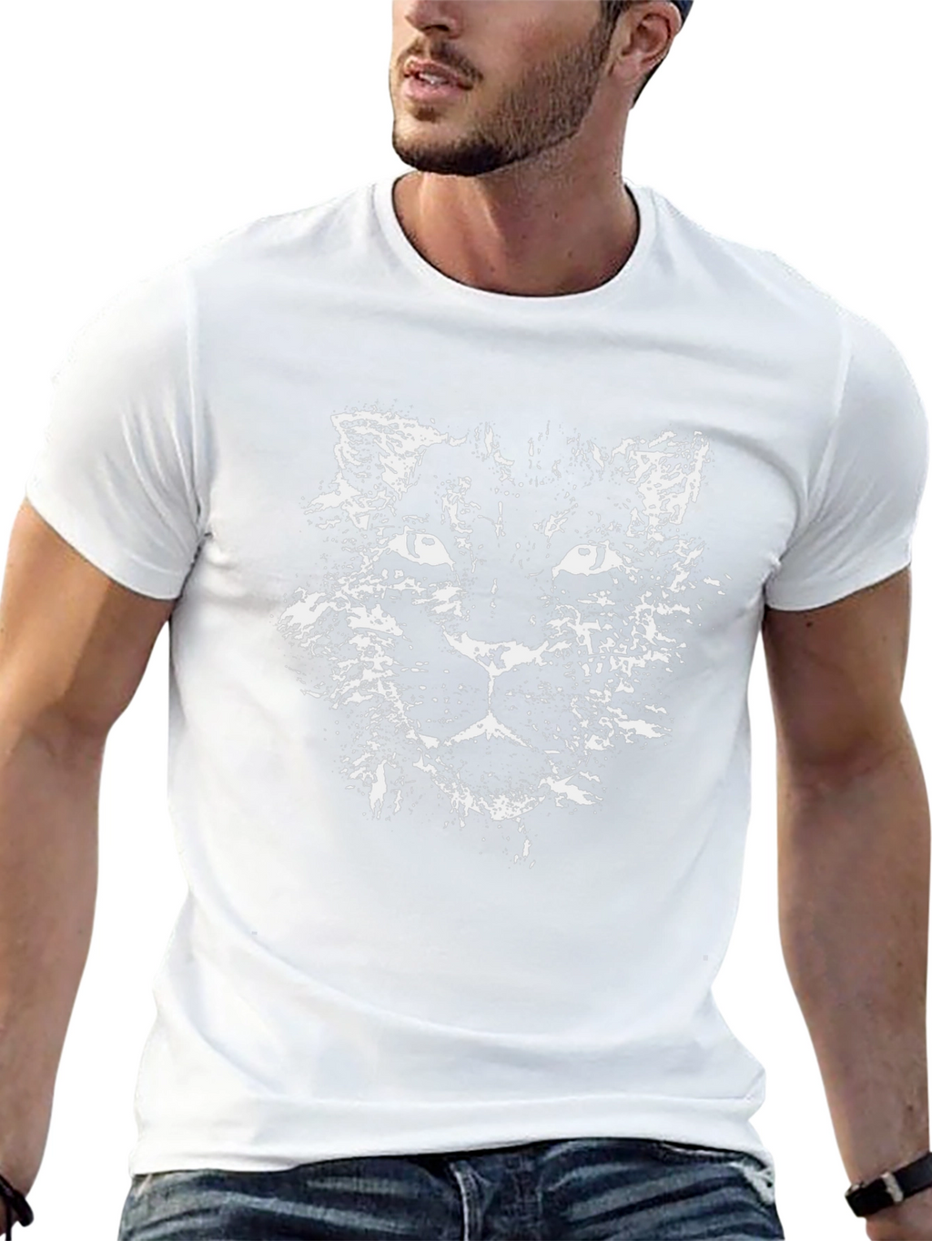 Black T-Shirt with Distressed Panther Graphic