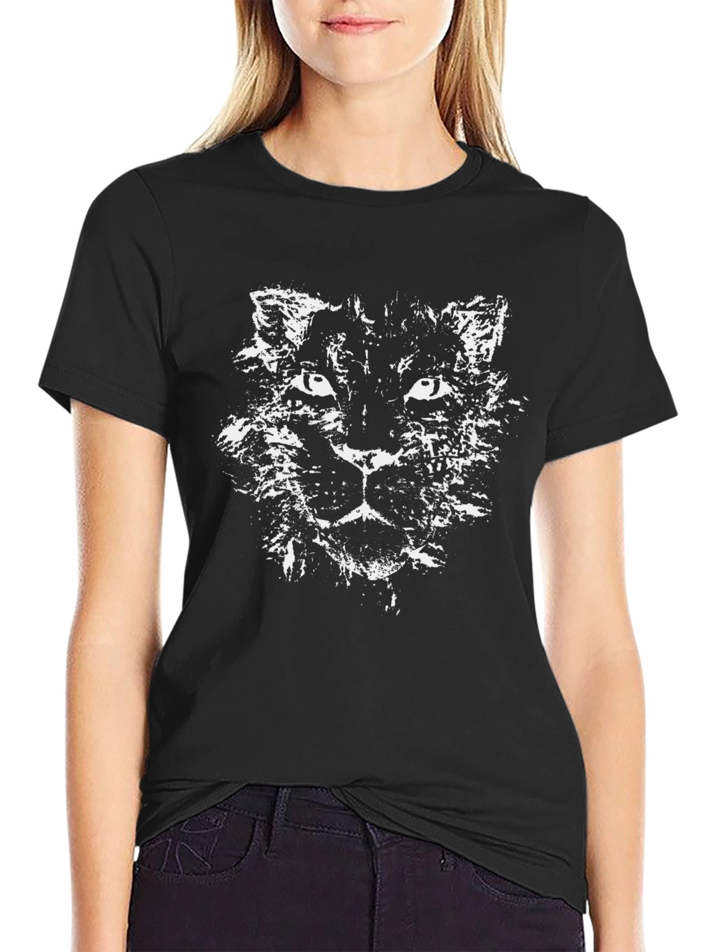 Black T-Shirt with Distressed Panther Graphic
